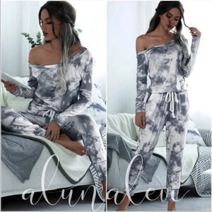 Black Tie Dye Off Shoulder Lounge Set | Comfy Two Piece Outfit